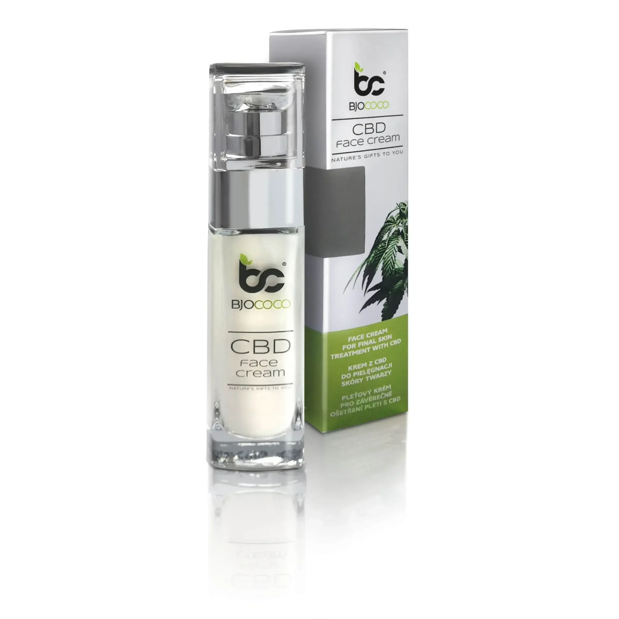 Krem do twarzy z CBD BjoCoco wraz z opakowaniem