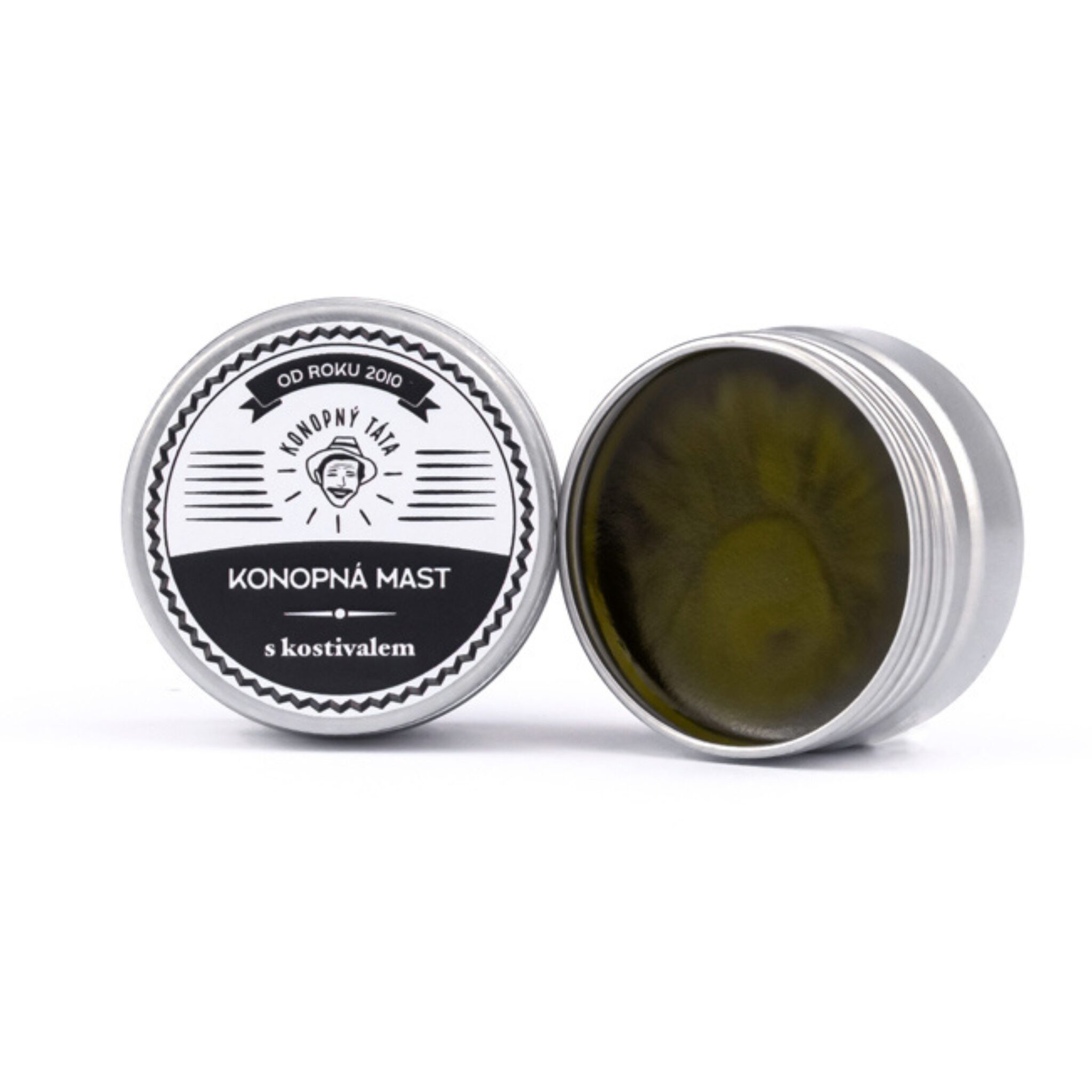 Otwarta konopna maść z żywokostem Konopný Táta – ciemnozielona konsystencja