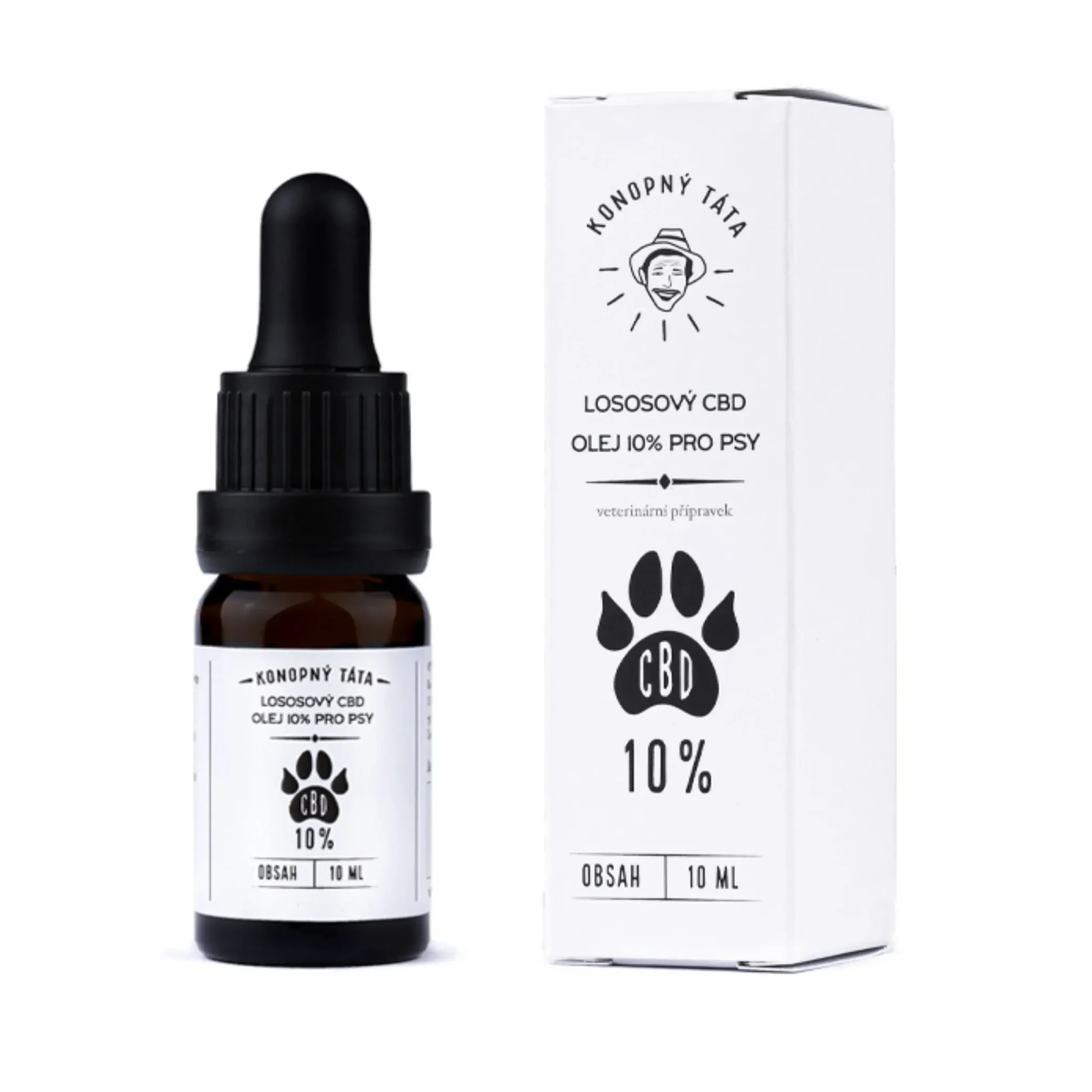 Olejek CBD 10% z łososiem dla psów w butelce z pipetą i pudełku – Konopný Táta, 10 ml