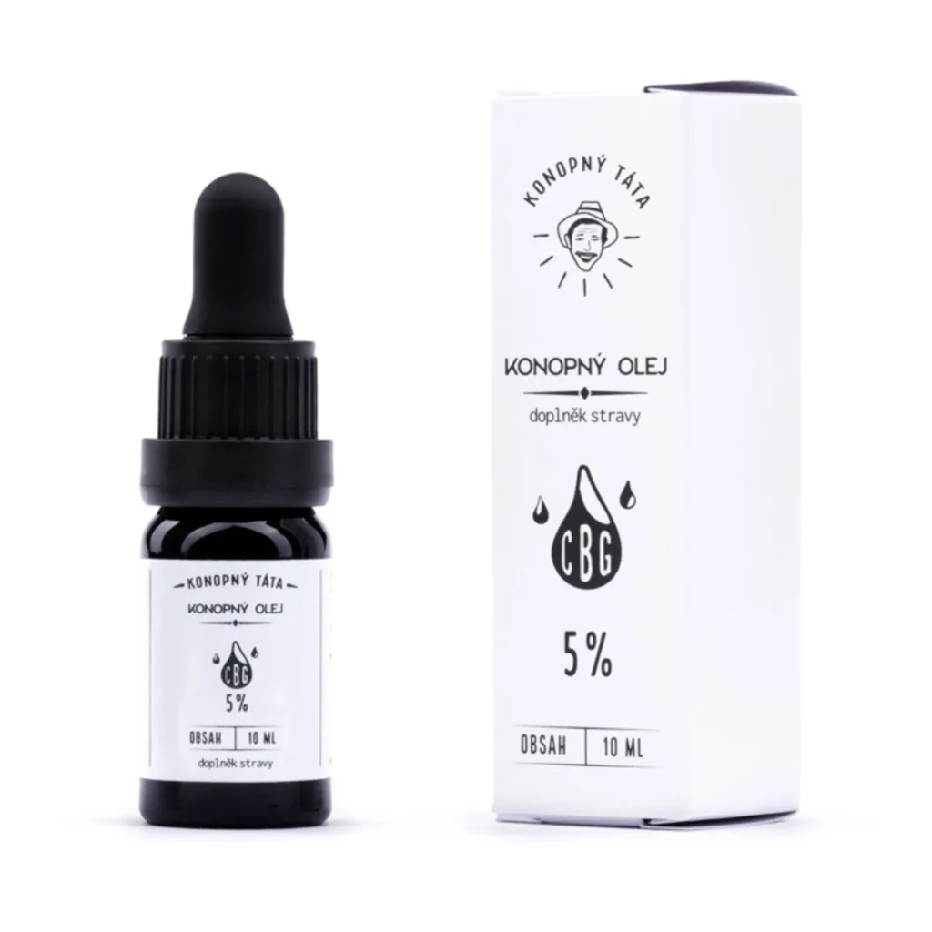 Zestaw olejku CBG 5% – butelka z pipetą i kartonowe opakowanie – Konopný Táta