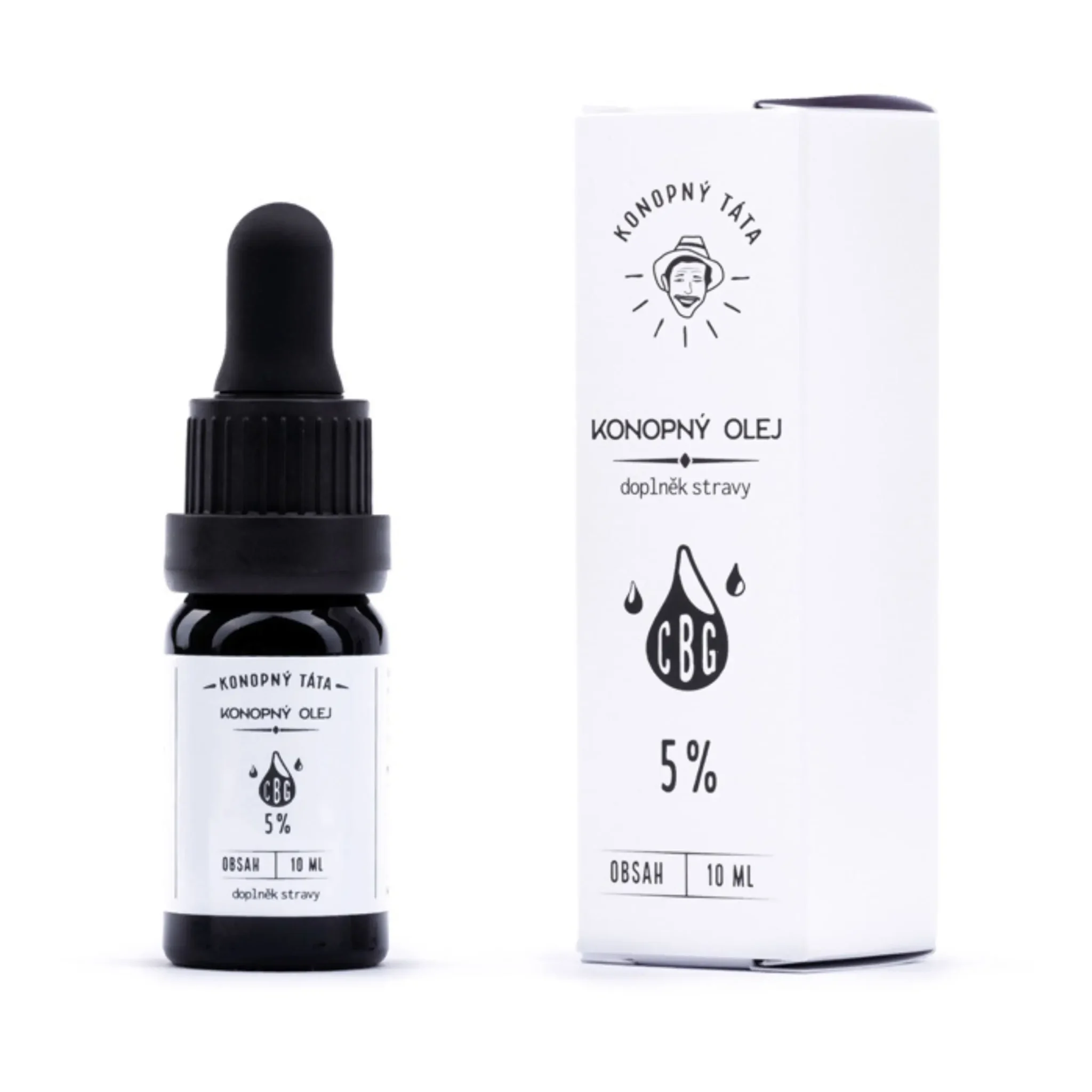 Zestaw olejku CBG 5% – butelka z pipetą i kartonowe opakowanie – Konopný Táta